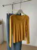 Camiseta Adelgazante de Manga Larga de Tencel y Lino con Cuello en U para Mujer, ¡Camiseta Fina de Principios de Otoño! Camiseta Básica de Color Sólido