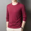 Camiseta de manga larga para hombre de color liso con cuello redondo, primavera y otoño, casual, fina, de color liso, base suelta, sudadera
