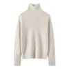 Suéter de lana 100% pura con hilo de colores moteados de cuello alto para mujer, tejido de punto pullover de otoño e invierno, top base de punto cálido engrosado de manga larga