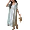 Bata Larga de Mujer Verano Algodón Seda Pijama Estilo Vacaciones de Gama Alta Vestido Largo Dulce Estilo Étnico Vestido Largo Algodón Artificial