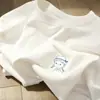 Camiseta Branca de Algodão Puro com Textura Pesada Estilo Chinês Manga Curta para Mulheres Verão Estilo Retrô Americano Chique e Bonita Top