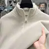 Chaqueta de Forro Polar para Hombre de Alta Calidad Cuello Alto Media Cremallera Sudadera Color Sólido Jersey Nuevo Top Deportivo Casual Americano