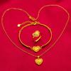 Joyería de oro arena de Vietnam, joyería de latón chapada en oro, juego de tres piezas de doble amor, pulsera de amor, anillo, colgante, accesorios