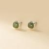Pendientes Cuadrados de Plata de Ley S925 con Jade Verde Exquisitos y Sencillos Estilo Ins Diseño de Nicho Elegante M07321