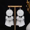 Pendientes Miao Étnicos de Borla Larga Estilo Nuevo, Pendientes Exagerados de Declaración de Moda Estilo Étnico de Plata Miao de Lujo Ligero