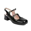 Novos sapatos Mary Jane europeus e americanos com fivela, sapatos de tira, bico fechado, parte traseira vazada, sapatos de salto único, sandálias de verão, tamanhos grandes 40-43