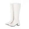 Botas largas de charol plateado de comercio exterior, de caña alta, punta cuadrada dorada, cremallera lateral, tacón grueso, botas largas de tacón alto para mujer, transfronterizo AliExpress