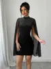 Nuevo vestido ajustado de cuello alto con diseño transfronterizo para mujer, vestido corto ajustado de malla con cuello alto