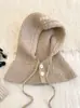 Pasamontañas Nuevo Otoño e Invierno para Mujer Engrosado Cálido Cortavientos Pulóver Protección para Orejas Cordón Bufanda para el Cuello Gorro de Lana Integrado