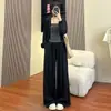 Novo Cardigã Fino de Início de Outono Conjunto de Três Peças de Arroz Glutinoso para Mulheres Tricotado Solto Estilo Preguiçoso Cardigã de Alça Calça de Perna Larga Conjunto de Três Peças