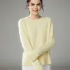 Nuevo Suéter de Punto Grueso de Lana de Cachemira y Cabra para Mujer Otoño/Invierno 2026, Cuello Redondo, Hombro de Silla, Color Sólido, Holgado, Capa Base