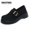 Zapatos Birkenth Zapatos de Madre Suela Gruesa Tacón Grueso Tacón Medio Boca Profunda Nuevo Zapatos de Capa Única para Mujer Zapatos de Piel para Mujer