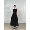 Vestido Largo de Punto en Capas 100% Algodón de Alta Calidad ~Como una Nube, Vestido Negro Pequeño de Patchwork Adelgazante para Mujer, Verano 2026