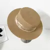 Nuevo Sombrero de Ala Plana Estilo Socialité Francesa de Verano Elegante Sombrero de Paja con Perlas para el Verano Sombrero de Protección Solar para la Playa para Mujer