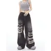 Jeans rotos de diseño vintage de alta costura de nicho estilo americano para mujer, pantalones de otoño de cintura alta, estilo callejero de vibra holgada, hasta el suelo