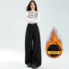 Pantalones anchos negros gruesos para mujer, otoño e invierno 2024, nuevo estilo, holgados, adelgazantes, de cintura alta, rectos e informales para hombres pequeños.