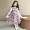 Conjunto de Vestido para Meninas Outono 2026 Novo Estiloso Laço Infantil Bolo Saia Conjunto de Duas Peças para Bebê Menina Tendência