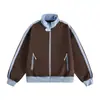 Outono 2025 Nova Jaqueta Moletom Estilo Americano Preguiçoso Cor Contrastante Retrô Esportiva Casual Gola Alta Moletom Casual e Versátil