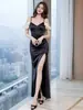 Vestido Sexy para Boate Decote Profundo Alças Vestido de Noite Ktv Banho de Pés Sauna Roupa de Trabalho Fenda Cauda de Peixe Saia Longa