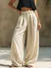 Calça Nova Estilo Europeu e Americano para Primavera e Outono 2026 Feminina, Cor Sólida, Moderna, Casual, Solta, Versátil, com Bolsos e Cintura Elástica