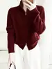 Nuevo suéter de moda otoño e invierno 100% lana para mujer, cárdigan de punto grueso con cuello alto y doble cremallera, abrigo corto cálido