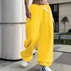 Calça Casual Solta de Perna Larga Estilo Europeu e Americano Transfronteiriça para Mulheres com Cordão na Cintura Elástica e Calças Fluidas, Calça Esportiva Moderna e Versátil