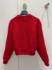 Nanyou 26 Nuevo Estilo de Principios de Otoño Chaqueta Cardigan de Punto Roja con Cuello Redondo y Relieve de Rombos para Mujer