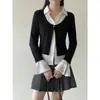 Blusa Goming estilo coreano com color-blocking, falsa peça dupla, manga longa, camisa feminina de outono Guangzhou Treze Linhas BD2278