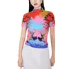 Industria Pesada Ropa Plisada Tres Veces Camiseta de Manga Corta para Mujer Verano Diseño Delgado Sensación Plegada Top Estampado Moda Trendy para Mujer