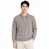 Suéter Polo de Punto Relajado Estilo Italiano para Hombre Cuello Vertical de Canalé Manga Larga Top Capa Base Casual para Hombre