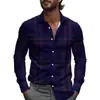 Camisas de Negocios para Hombre Transfronterizas con Patrones de Cuadros Rayados, Camisas de Manga Larga para Hombre, Tops de Primavera de Cuello con Botones