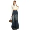 Calça Jeans Flare Vintage de Cintura Alta para Mulheres, Estilo Americano, Outono, com Bolsos Frontais, Cobre o Quadril, Perna Larga Flare