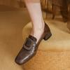 Zapatos de Salón de Corte Bajo para Mujer, Nuevo Estilo Otoño/Invierno 2026, Mocasines Slip-On de Tacón Grueso, Zapatos de Cuero Negros para Mujer