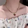 [Sin sentido] Cereza Roja Casera Retro Linda Cuentas Checas Estilo Pastoral Blanco Rojo Cereza Más Fácil de Combinar Collar