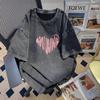 Nueva Camiseta de Manga Corta para Mujer Estilo Verano 2024, 230g, Diseño Lavado y Desgastado, Estampada, Ropa para Estudiantes, Corte Holgado de Longitud Media