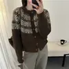 Cárdigan jacquard estilo Academia Fair Isle para mujer, otoño e invierno, tejido casual, chaqueta suéter elegante, adecuada para usar en capas