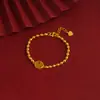 Pulsera de Imitación Oro Estilo Nuevo 2022 con Cabeza Budista y Símbolo de Fortuna Hueco, Joyería Retro para Mujer con Cadena de Cuentas Ajustable