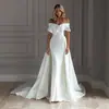 Vestido de Novia Ligero de Comercio Exterior Europeo y Americano Nuevo Estilo 2026 Hombros Descubiertos Ajustado Elegante Sexy Blanco con Cola Vestido de Noche para Mujer