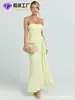 Vestido Longo Sexy Minimalista Sem Alças Torcido, Estilo Europeu e Americano, Ajuste na Cintura, Emagrecimento, Efeito Drapeado, Vestido Elegante, Feito Sob Medida