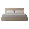Cama minimalista de madera maciza, cama de madera natural, cama suave de tela de algodón y lino ultradelgada, camas dobles e individuales de alta gama para villa de diseñador 1.8m