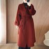 Casaco de lã dupla face vermelho feito à mão grande para casamento, design feminino, senso de comprimento médio, renda, lã hepburn