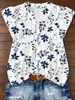 Ropa europea y americana para mujer transfronteriza, top azul y blanco estampado con mangas acampanadas, camisa casual de manga corta plisada con cuello en V, holgada y adelgazante para mujer