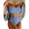 Comércio Exterior Europeu e Americano Novo Conjunto de Biquíni Feminino Sexy Duas Peças Traje de Banho Cor Sólida Tecido Ondulado Biquíni Dividido