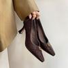 Zapatos de Tacón Alto Retro de Estilo Coreano de Piel de Oveja con Punta de Cuero Completo, Boca Baja, Negros, para Commuter, Profesionales, de Tacón Grueso para Mujer