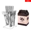 Juego de Cubiertos de Acero Inoxidable 410 para Bistec, Tenedor y Cuchara, Juego de 24 Piezas para 6 Personas, Caja de Regalo con Tenedor, Cuchara y Cuchillo