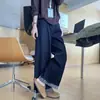 Jeans rectos de mezclilla azul oscuro con puño para mujer, nuevo estilo primavera/verano, talla grande, tiro alto, corte holgado, pantalones anchos elegantes