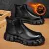 Forro simple de algodón, botines estilo Martin de altura media para hombre, estilo británico de invierno, botas de suela gruesa con aumento de altura interior, botines Chelsea retro con cremallera