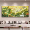 Pintura de Punto de Cruz Paisaje Dorado en la Montaña 2026 Nuevo Paisaje Grande para Sala de Estar - Pinos Acogedores y Agua Corriente Traen Riqueza - Pintura de Paisaje Nuevo Estilo Chino