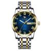 JLANDA Jinfengda Explosiones Correa de Acero Fino Redondo Cuarzo Genuino Doble Calendario Negocios Casual Reloj J6601
