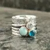 Anillos Apilables de Tres Colores con Piedras Preciosas Talladas Retro Europeos y Americanos de Venta Caliente Transfronterizos, Anillos Personalizados de Nicho de Moda al por Mayor